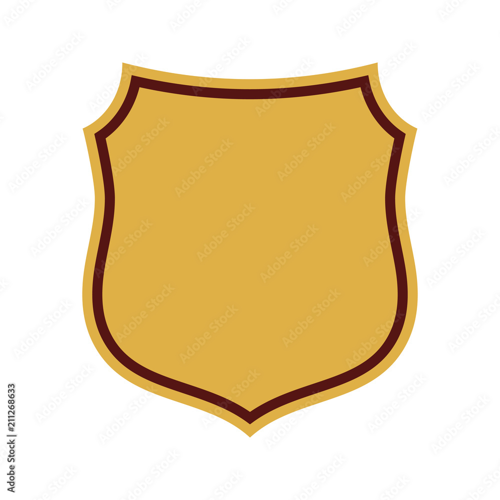 Shield shape gold icon. Simple flat logo on white background. Symbol of security, protection, safety, strong. Element badge for secure protect design emblem decoration Vector illustration Shield shape gold icon. Simple flat logo on white background. Symbol of security, protection, safety, strong. Element badge for secure protect design emblem decoration Vector illustration