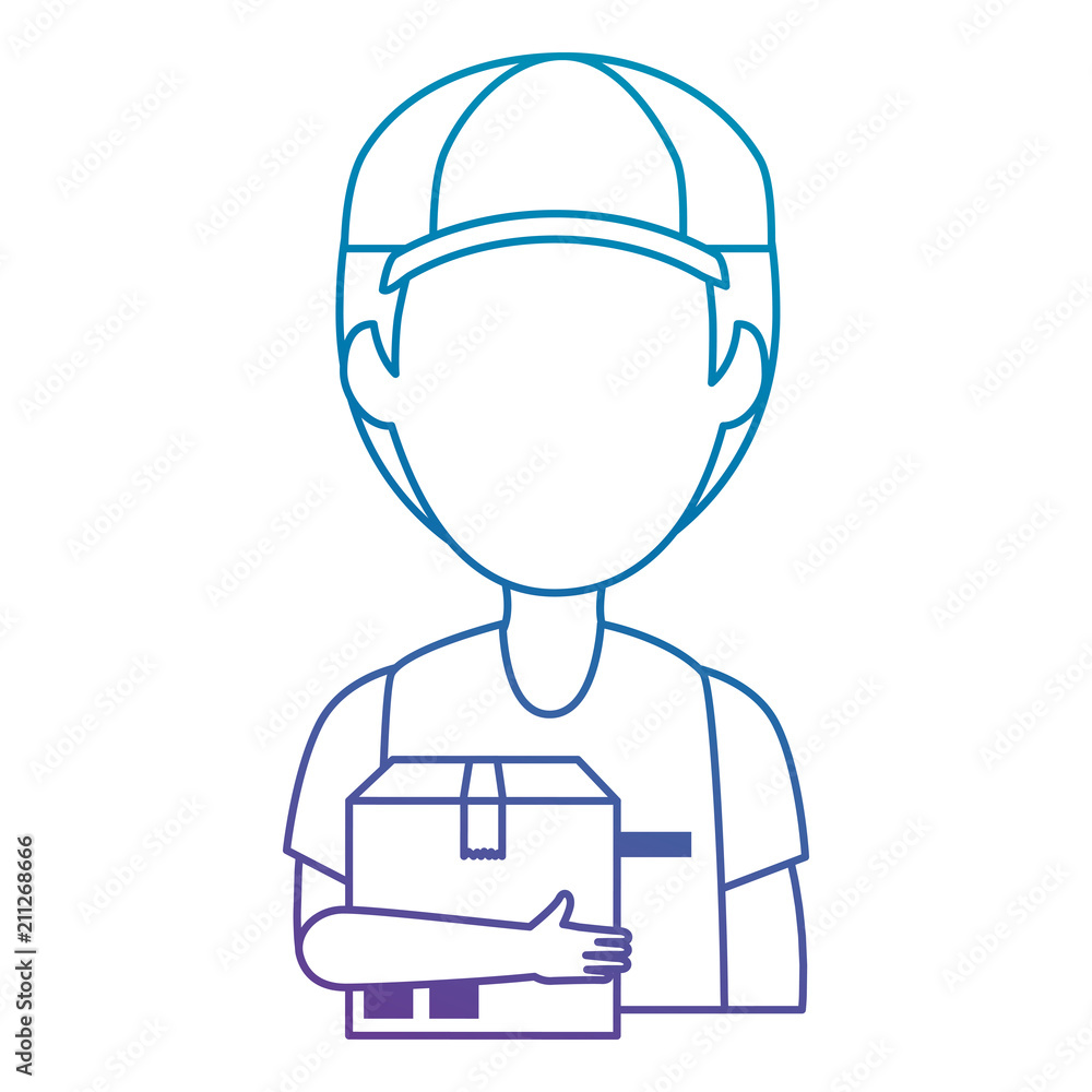 delivery worker with box avatar character vector illustration design