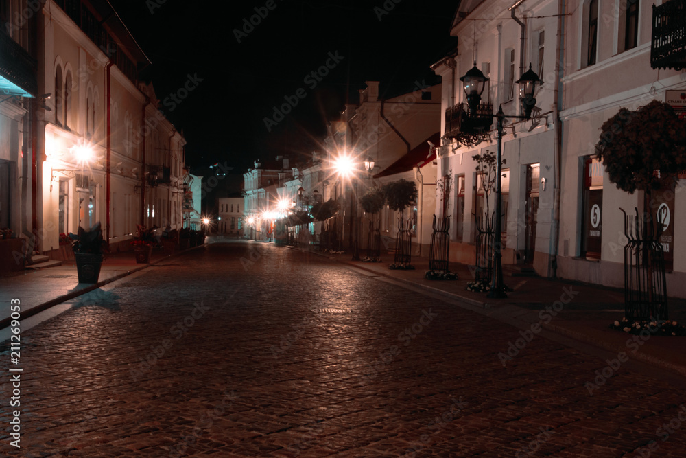 La nuit dans la ville. Grodno, ville médiévale, Belarus