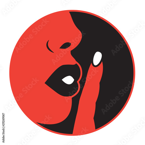 Flat illustration of woman mouth and finger to her mouth
