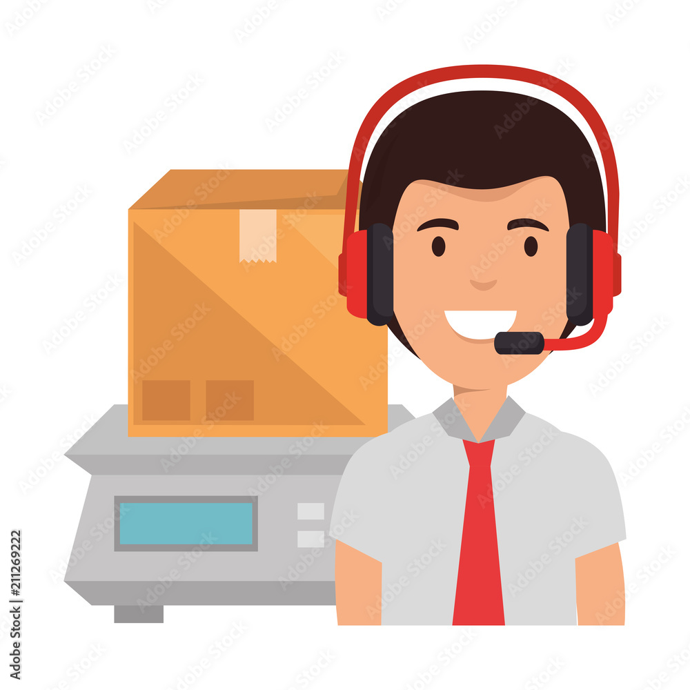 logistic worker with headset and gramer measure logistic worker with headset and gramer measure