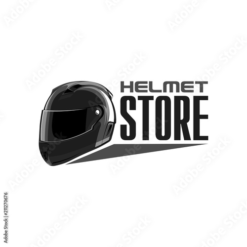 Black motorcycle helmet logo on a white background