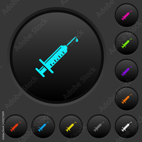 Syringe with drop dark push buttons with color icons