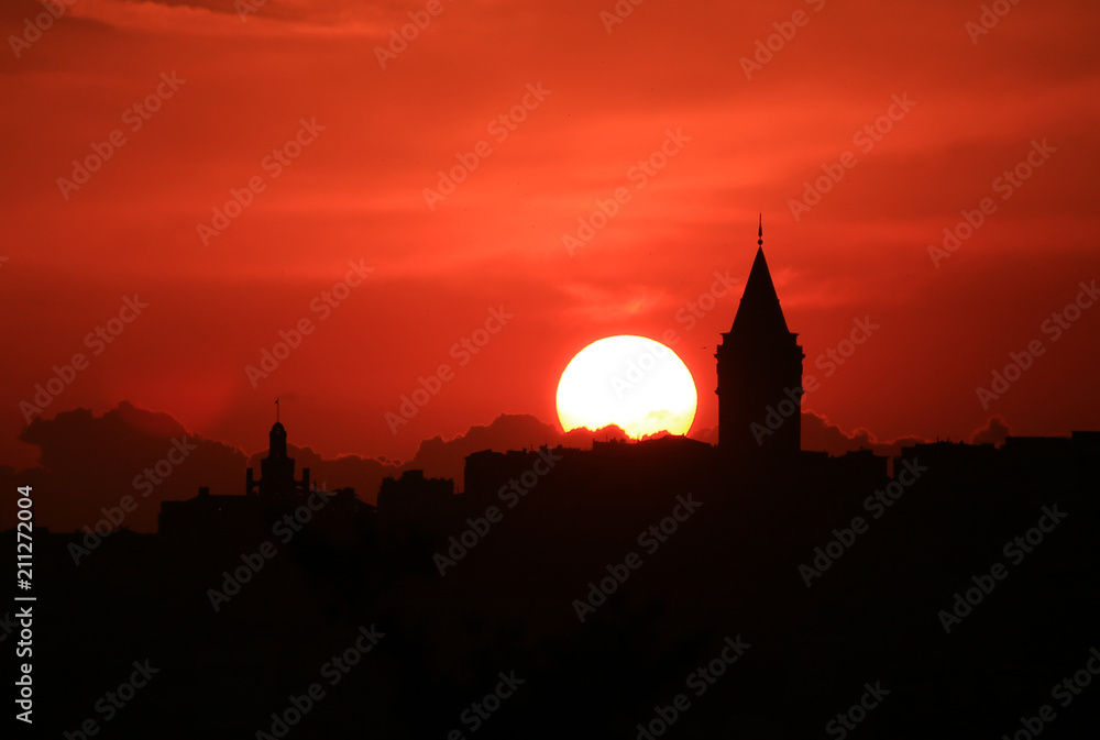 sunset over galata tower