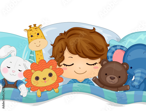 Kid Boy Sleep Stuffed Toys Illustration