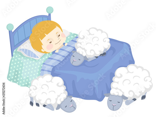 Kid Boy Sleep Sheep Illustr...