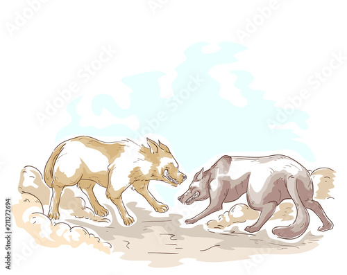 Dog Fight Illustration