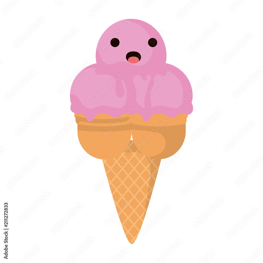 kawaii ice cream cone icon over white background, vector illustration kawaii ice cream cone icon over white background, vector illustration