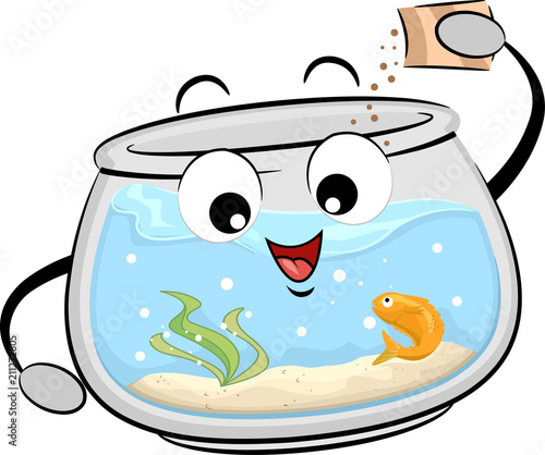 Fishbowl Mascot Feed Fish Illustration