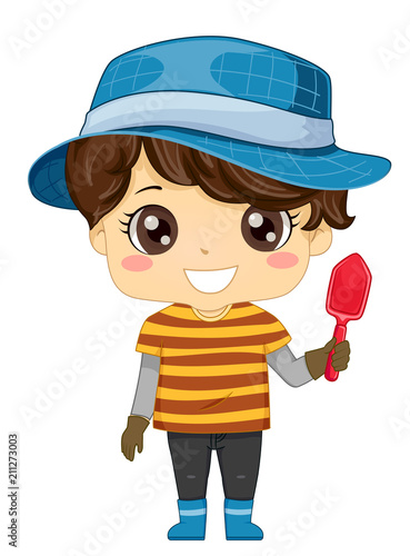 Kid Boy Gardening Shovel Illustration