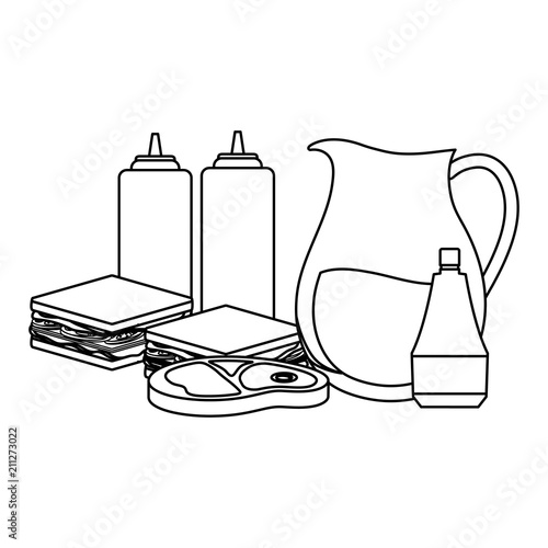 Picnic food design with lemonade pitcher and sandwiches icon over white background, vector illustration