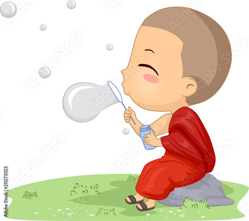 Kid Boy Monk Play Bubbles I...