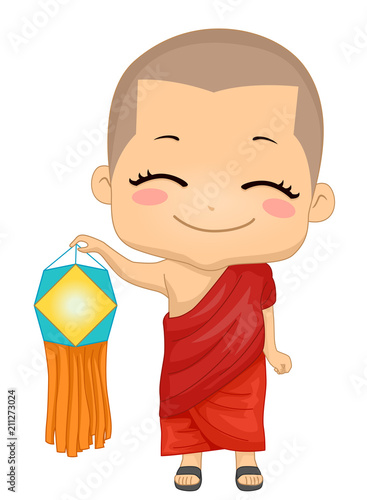 Kid Boy Monk Vesak Lantern Illustration