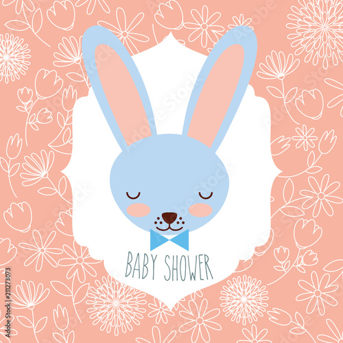 blue rabbit head baby shower label photo