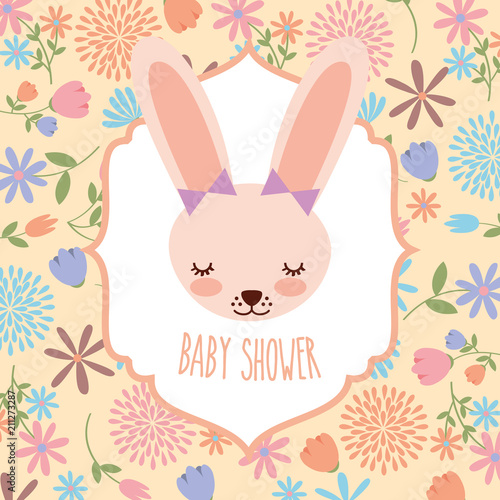 cute female rabbit baby shower flowers card