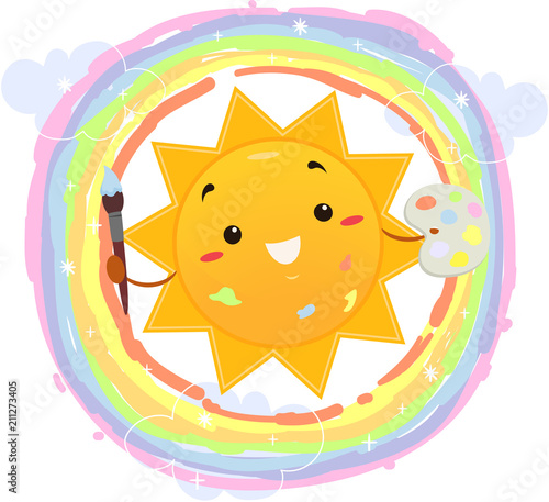 Rainbow Sun Mascot Halo Pai...
