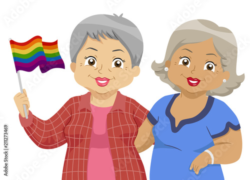 Senior Women Couple Lgbt Flag Illustration