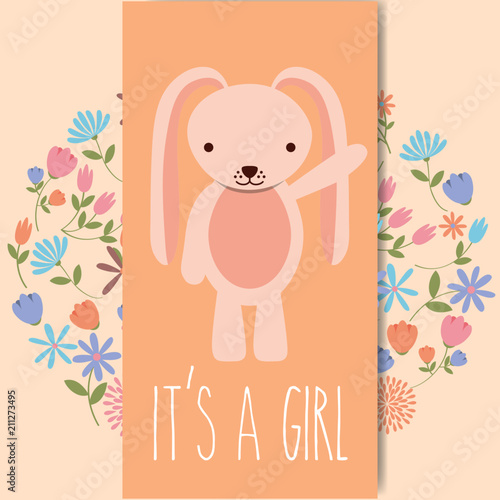 cute pink rabbit baby shower its a girl card