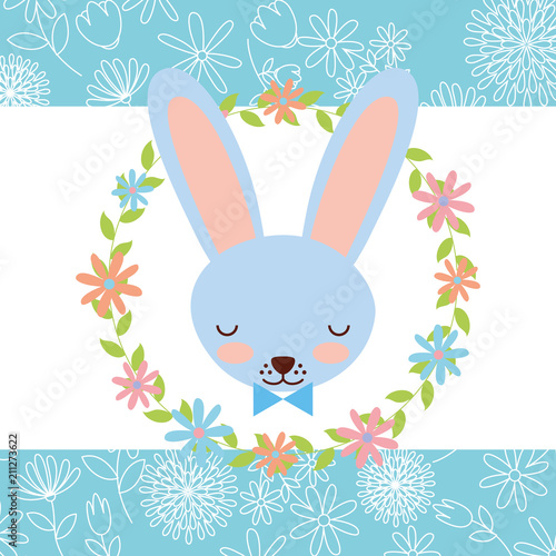 blue rabbit face wreath flowers decoration card photo