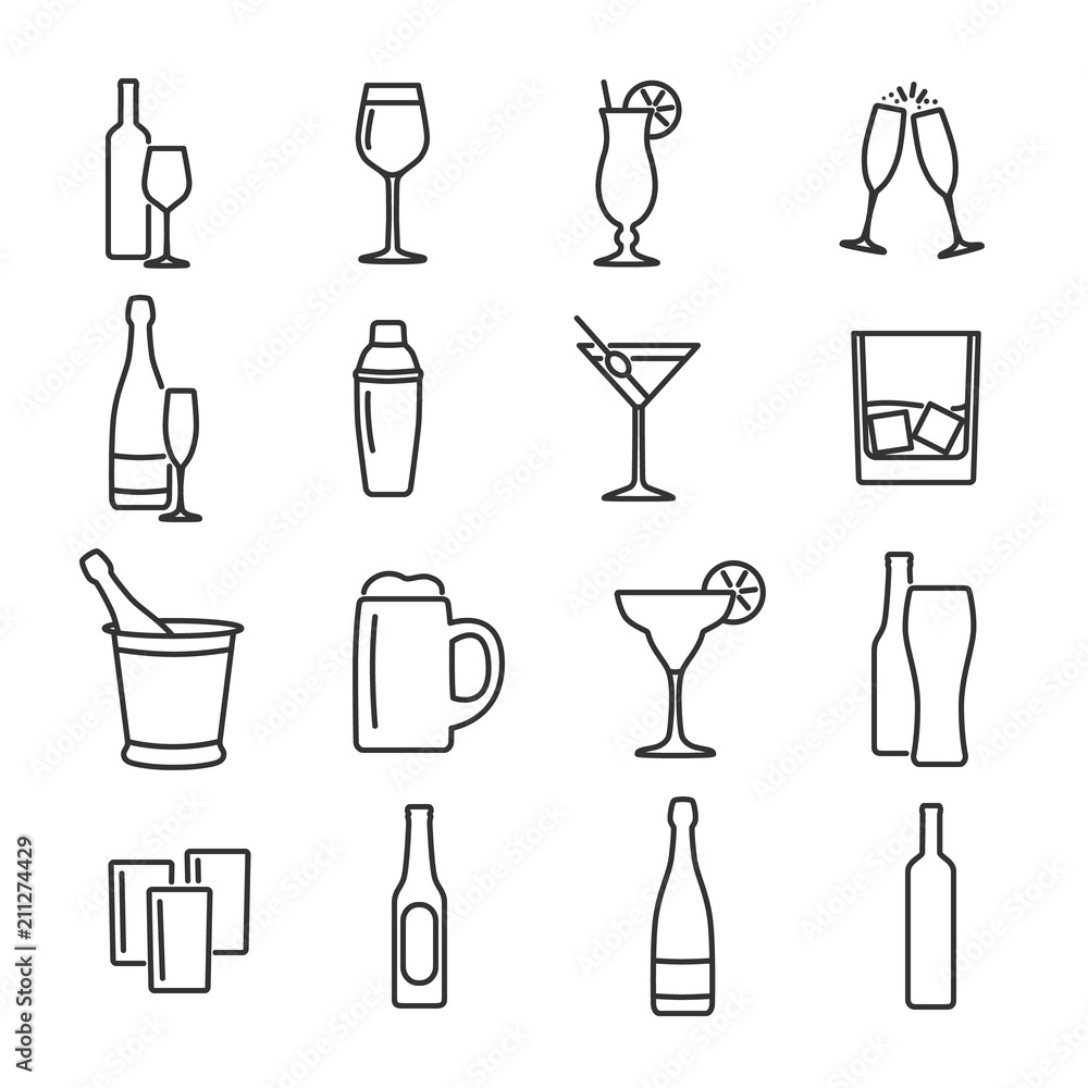 Vector image set of alcohol line icons. Vector image set of alcohol line icons.