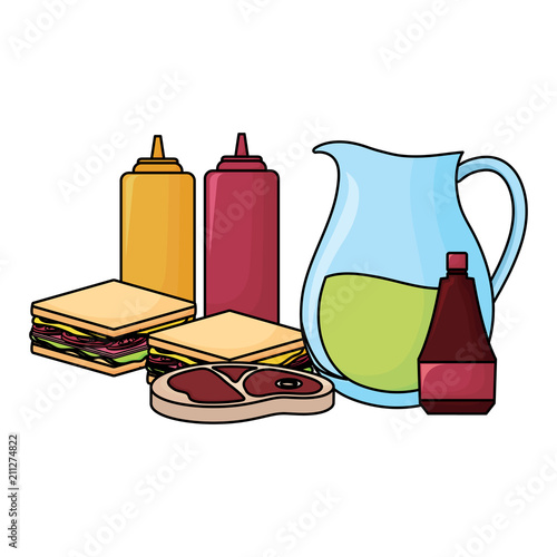 Picnic food design with lemonade pitcher and sandwiches icon over white background, vector illustration
