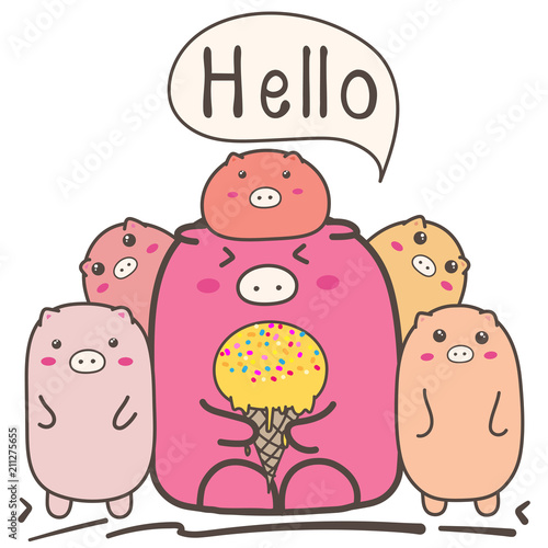Cute Cartoon Pigs Family.