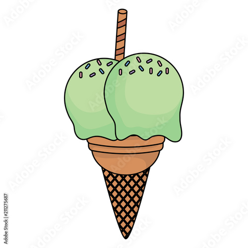 ice cream cone with wafer roll over white background, colorful design. vector illustration
