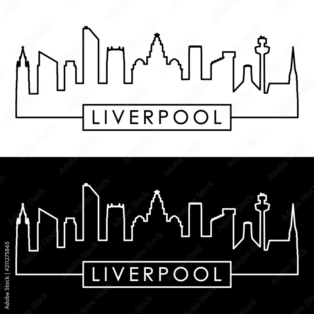 Liverpool skyline. Linear style. Editable vector file.