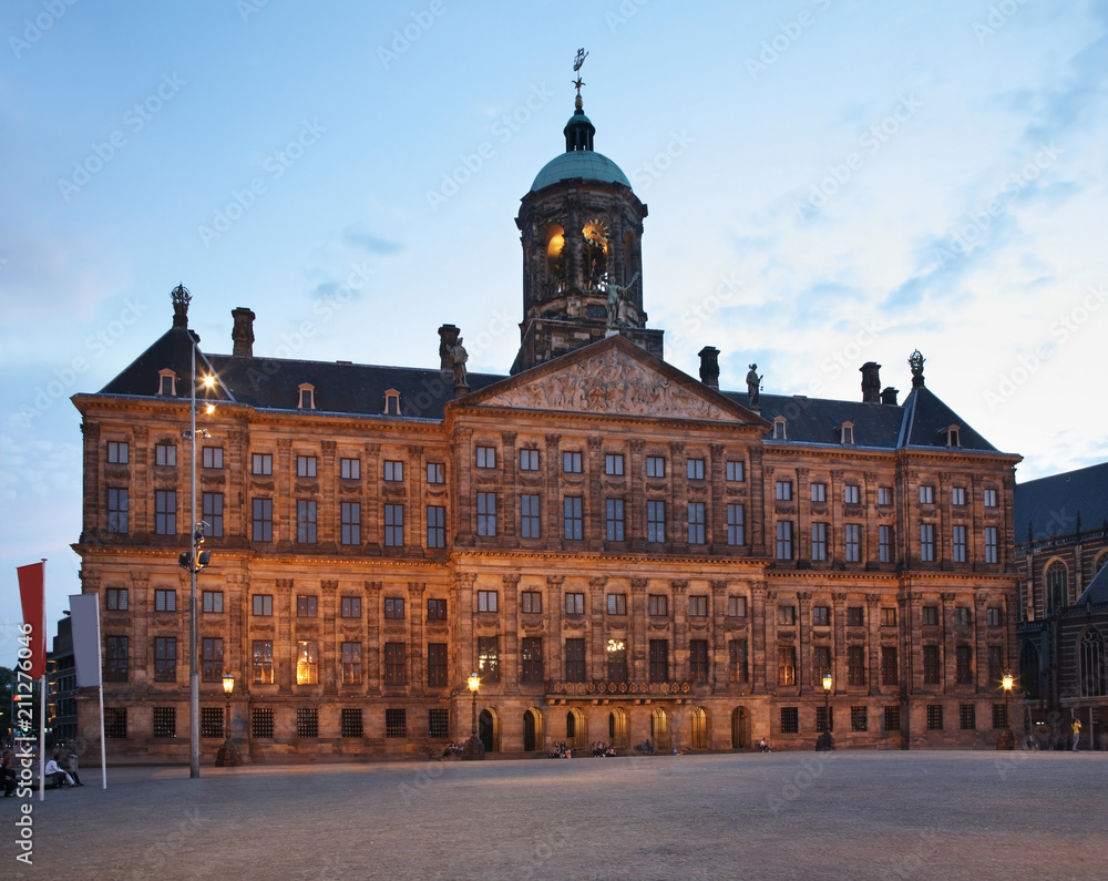 Royal Palace - Koninklijk Paleis at Dam square in Amsterdam. Netherlands