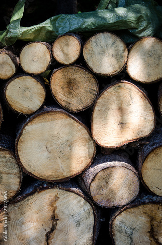 Holzstapel mit Plane