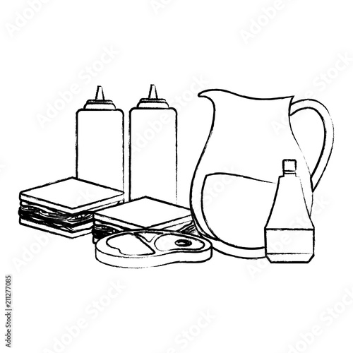 Picnic food design with lemonade pitcher and sandwiches icon over white background, vector illustration