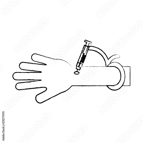 hand with a syringe for injection icon over white background, vector illustration