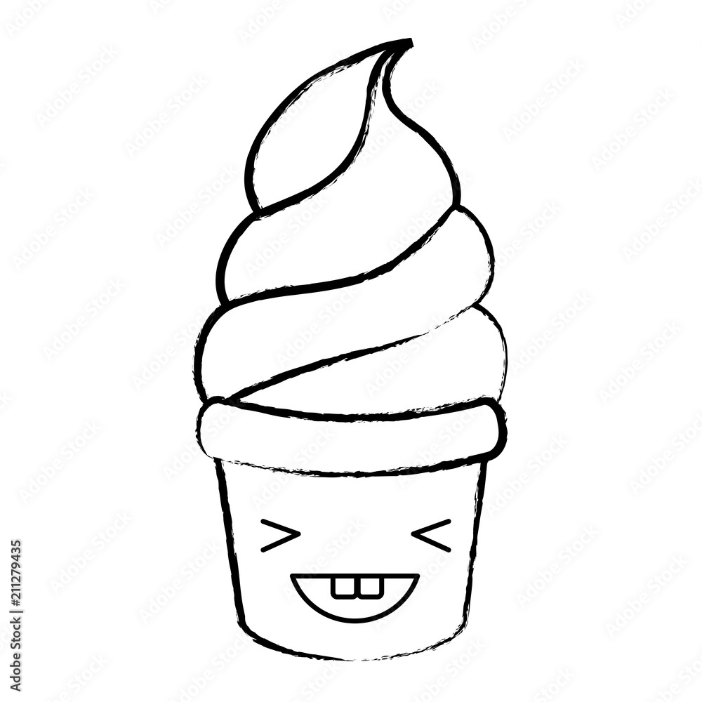 kawaii ice cream soft serve icon over white background, vector illustration kawaii ice cream soft serve icon over white background, vector illustration