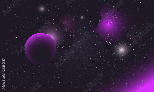 Dark Space Background with big purple planet in front