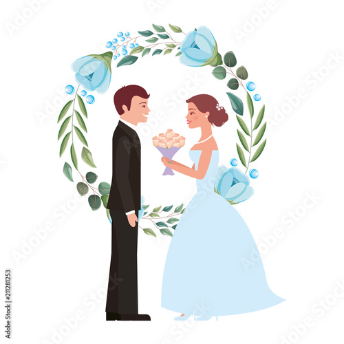 married couple with floral decoration icon vector illustration design