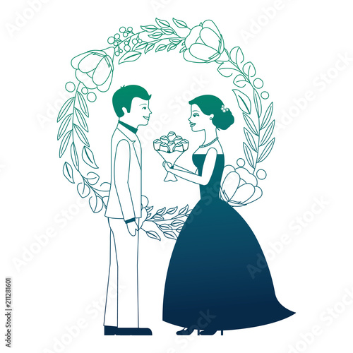 married couple with floral decoration icon vector illustration design