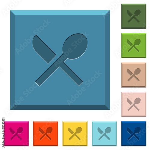 Dining engraved icons on edged square buttons