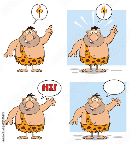 Funny Caveman Cartoon Mascot Character Set 1. Vector Collection Isolated On White Background