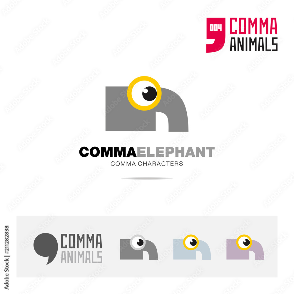 Elephant animal concept icon set and modern brand identity logo template and app symbol based on comma sign Elephant animal concept icon set and modern brand identity logo template and app symbol based on comma sign