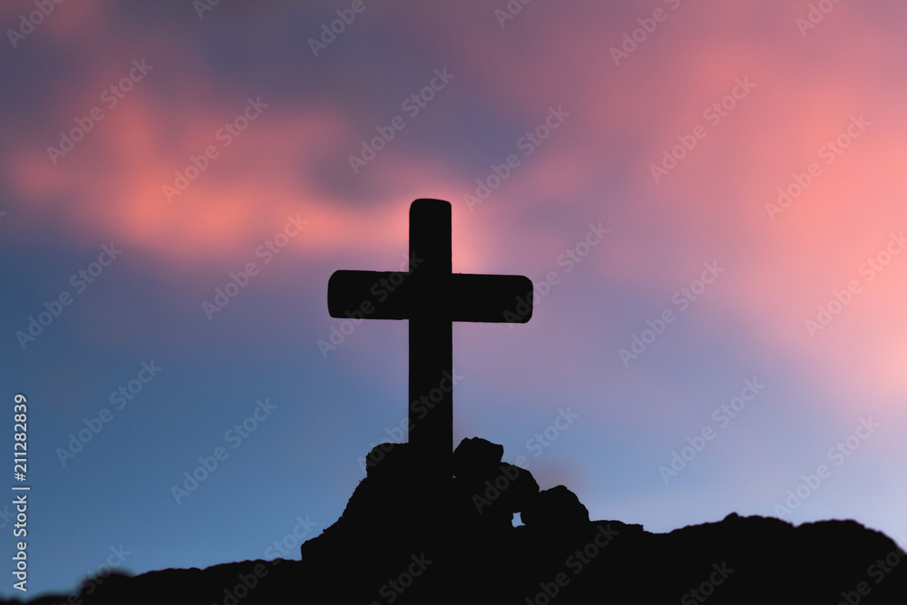 Silhouette jesus christ on cross background Abstract for christian religion at sunset Silhouette jesus christ on cross background Abstract for christian religion at sunset