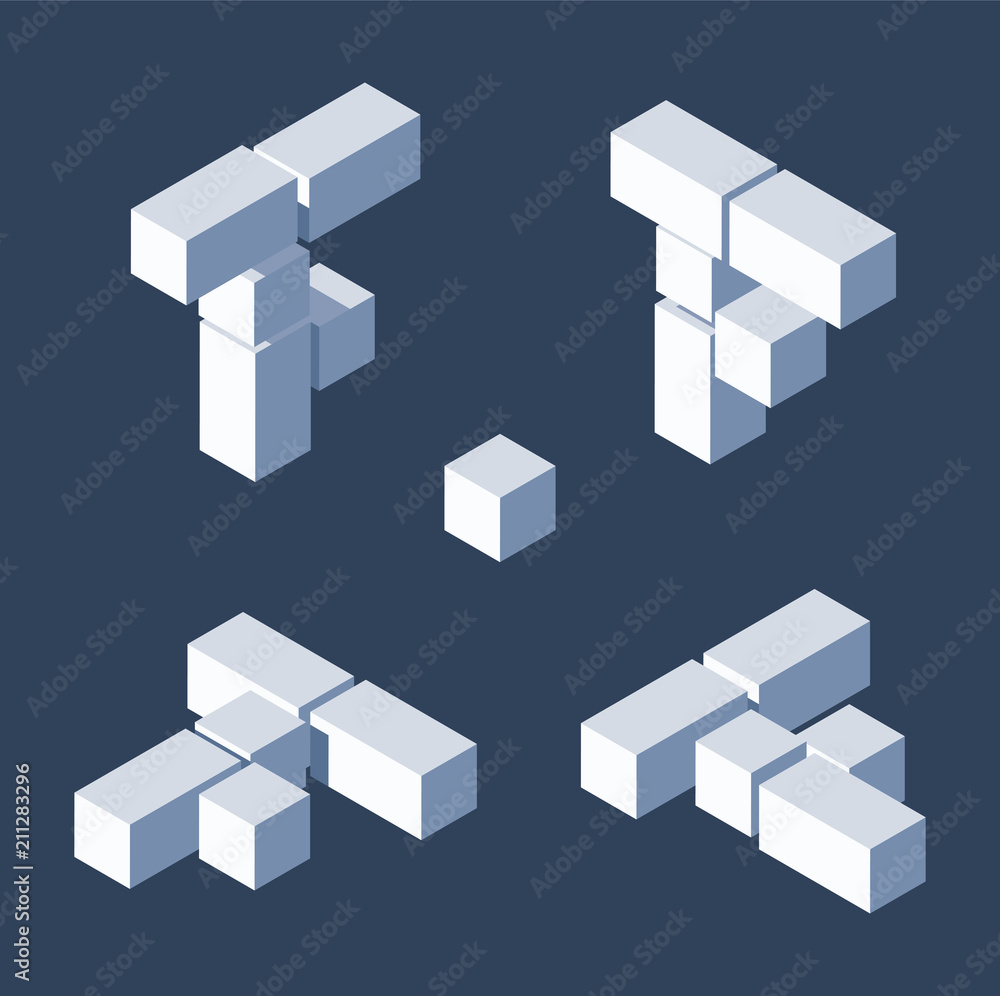 Isometric letters F in varions views. Made with 3d blocks and cubes Isometric letters F in varions views. Made with 3d blocks and cubes