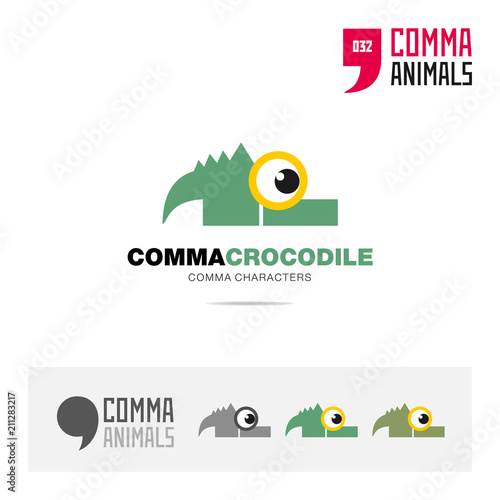 Crocodile animal concept icon set and modern brand identity logo template and app symbol based on comma sign