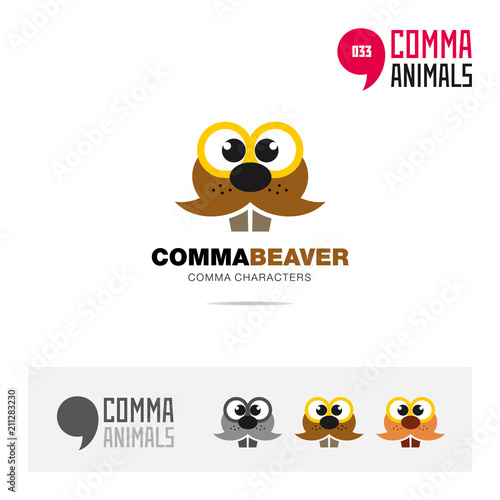 Beaveranimal concept icon set and modern brand identity logo template and app symbol based on comma sign