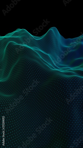 Abstract landscape background. Cyberspace grid. Hi-tech network. Vertical image orientation. 3D illustration © Plastic man