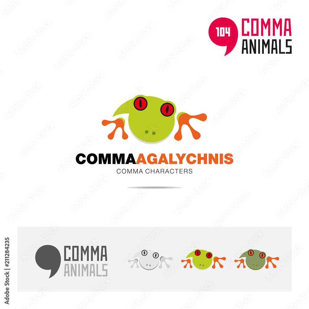 Agalychnis animal concept icon set and modern brand identity logo template and app symbol based on comma sign