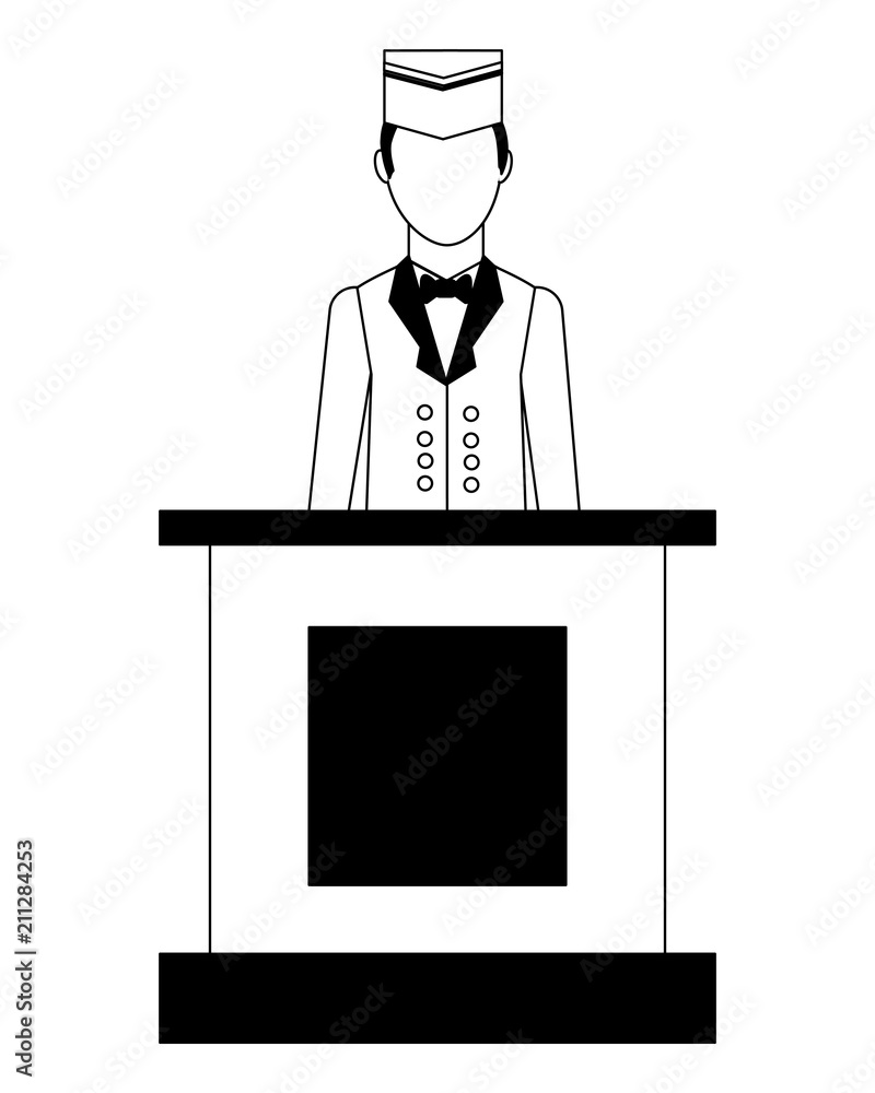 hotel reception bellboy service professional vector illustration black and white