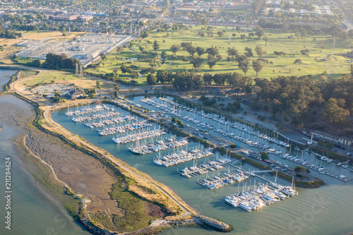 Aerial view of Redwood Shores State Marine Park and Foster city. San Francisco. California. USA