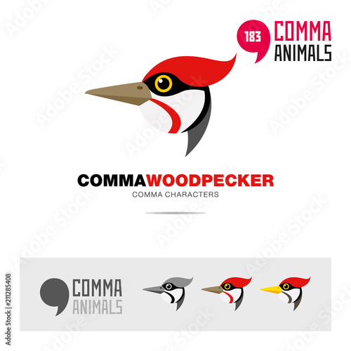 Woodpecker bird concept icon set and modern brand identity logo template and app symbol based on comma sign photo