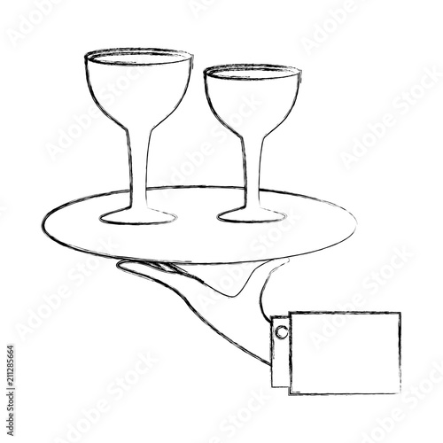 hand with wine cups in tray isolated icon vector illustration design