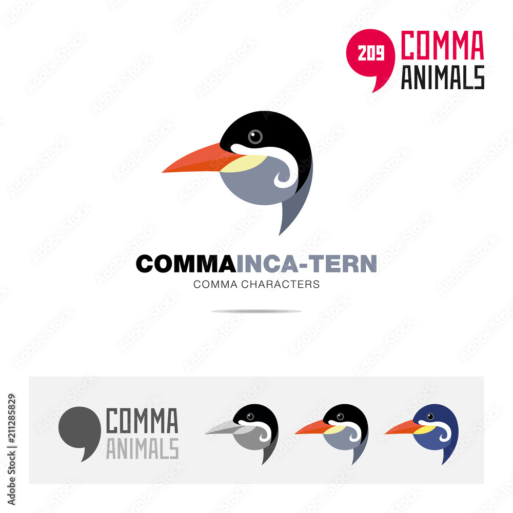 Obraz premium Inca Tern bird concept icon set and modern brand identity logo template and app symbol based on comma sign